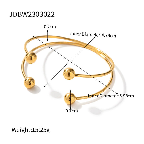 Wholesale Women's Stainless Steel Geometric Double Ball Open Bracelet With Cross Design And Electroplating Treatment