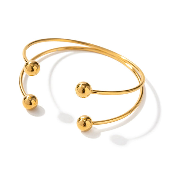 Wholesale Women's Stainless Steel Geometric Double Ball Open Bracelet With Cross Design And Electroplating Treatment