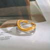 Wholesale Women's Stainless Steel Geometric Double Layer Hollow Opening Ring With Gold And Silver Color Matching Irregular Lines And Electroplating Treatment