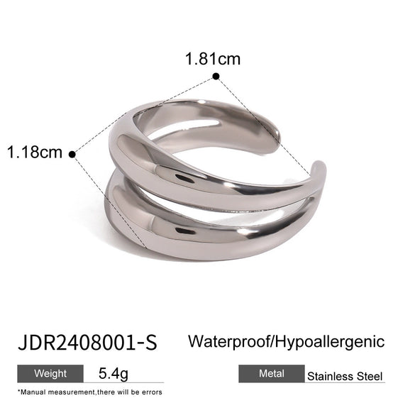 Wholesale Women's Stainless Steel Geometric Double Layer Line Hollow Opening Ring Jewelry With Electroplating And High Level Design Sense