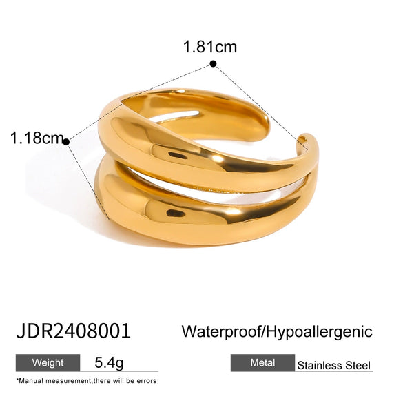 Wholesale Women's Stainless Steel Geometric Double Layer Line Hollow Opening Ring Jewelry With Electroplating And High Level Design Sense