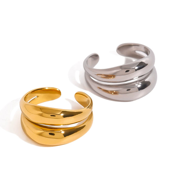 Wholesale Women's Stainless Steel Geometric Double Layer Line Hollow Opening Ring Jewelry With Electroplating And High Level Design Sense