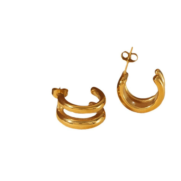 Wholesale Women's Stainless Steel Geometric Double Line Earrings With Electroplating