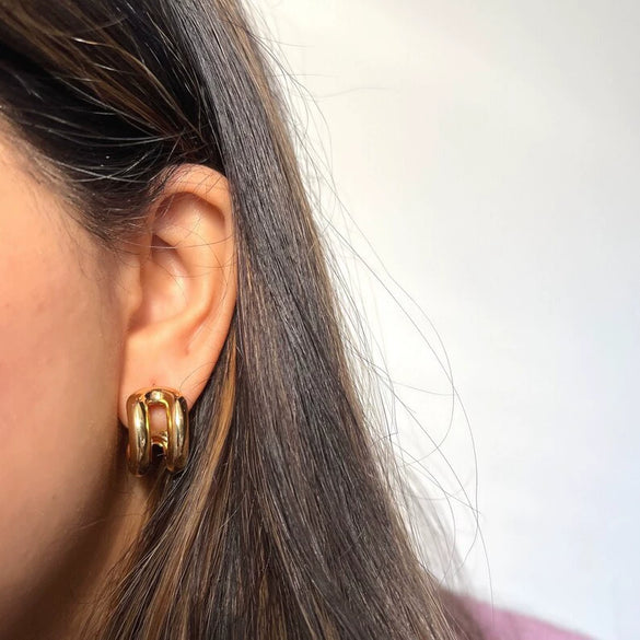 Wholesale Women's Stainless Steel Geometric Double Line Earrings With Electroplating