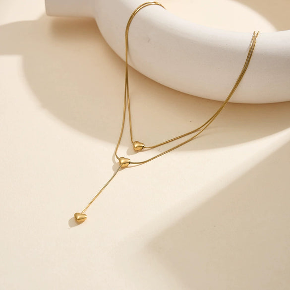 Wholesale Women's Stainless Steel Geometric Doublelayer Electroplated Love Heart Clavicle Necklace