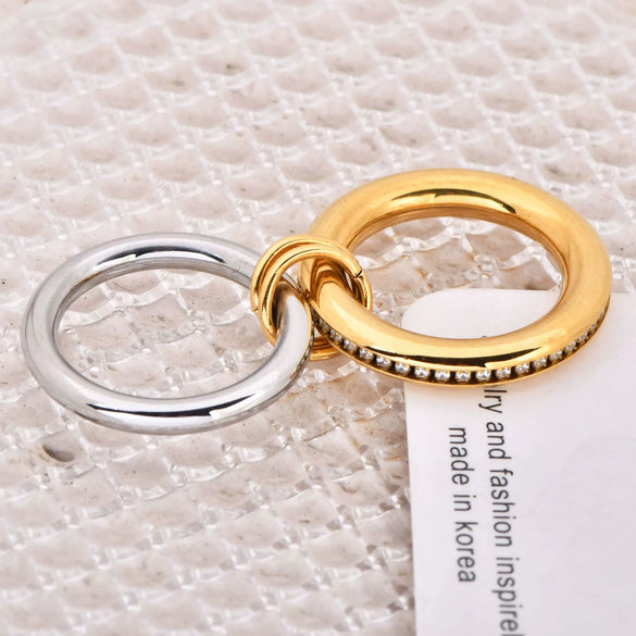 Wholesale Women's Stainless Steel Geometric Doublelayer Ring Electroplated Fashion Jewelry