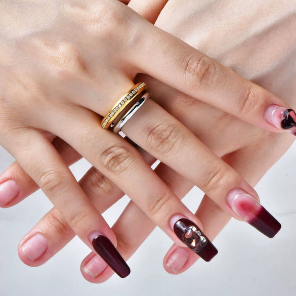 Wholesale Women's Stainless Steel Geometric Doublelayer Ring Electroplated Fashion Jewelry