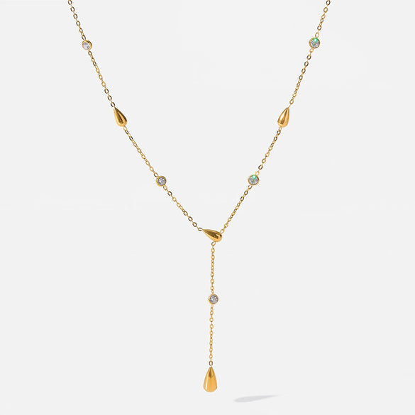 Wholesale Women's Stainless Steel Geometric Drop Shape Necklace With Pvd Furnace Vacuum Real Gold Plating And Oshaped Chain
