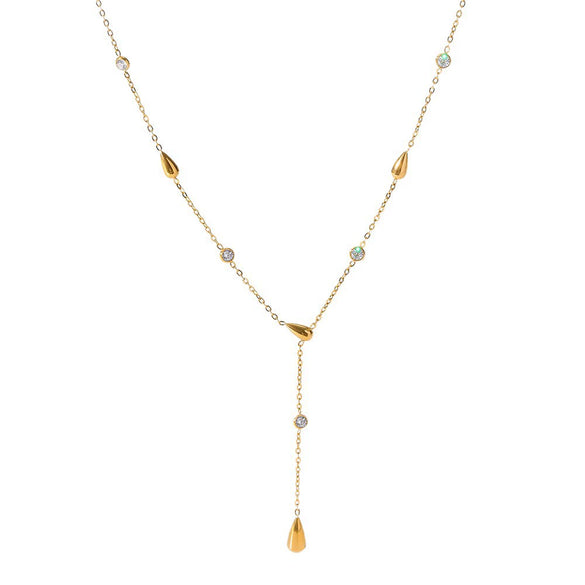 Wholesale Women's Stainless Steel Geometric Drop Shape Necklace With Pvd Furnace Vacuum Real Gold Plating And Oshaped Chain