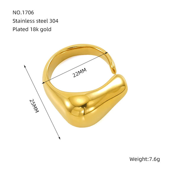 Wholesale Women's 316L Stainless Steel Geometric Drop Shape Open Ring With Electroplating