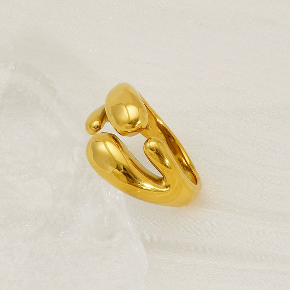 Wholesale Women's 316L Stainless Steel Geometric Drop Shape Open Ring With Electroplating