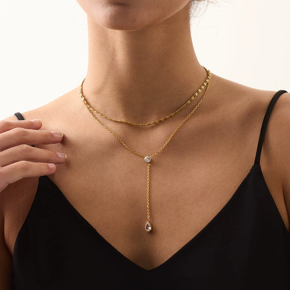 Wholesale Women's Stainless Steel Geometric Drop Shape Pendant Necklace With Oshaped Chain Vacuum Real Gold Plated In Pvd Furnace