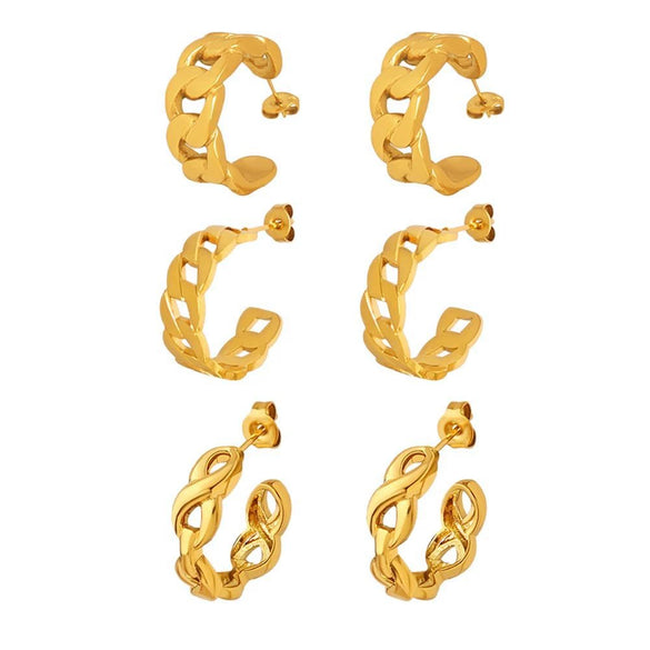 Wholesale Women's Stainless Steel Geometric Earrings 18K Gold Plated Chain Casting
