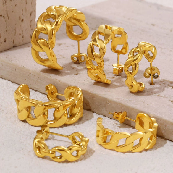 Wholesale Women's Stainless Steel Geometric Earrings 18K Gold Plated Chain Casting