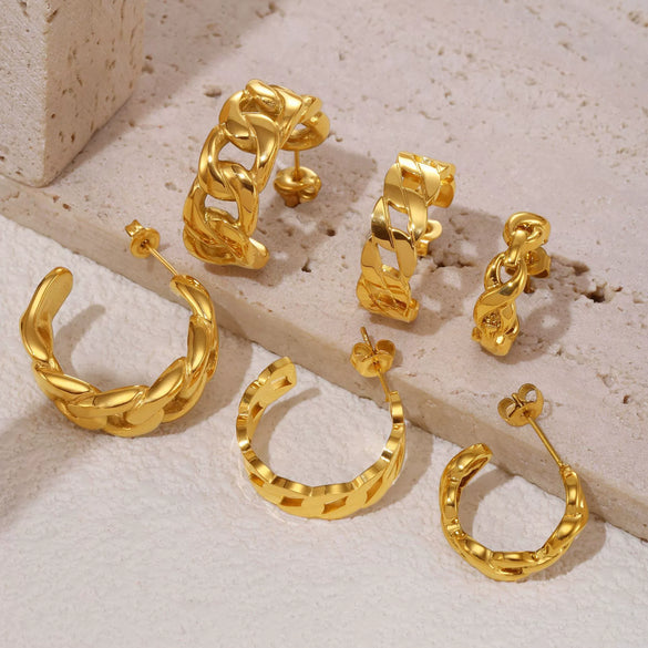 Wholesale Women's Stainless Steel Geometric Earrings 18K Gold Plated Chain Casting