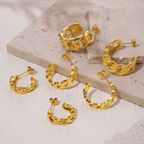 Wholesale Women's Stainless Steel Geometric Earrings 18K Gold Plated Chain Casting