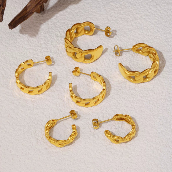 Wholesale Women's Stainless Steel Geometric Earrings 18K Gold Plated Chain Casting