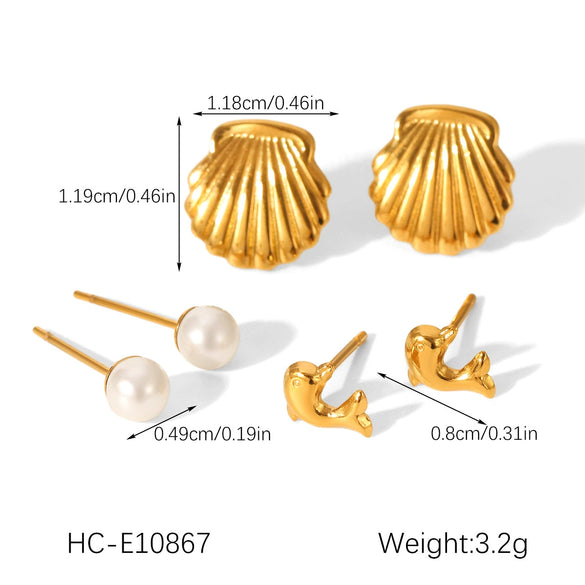 Wholesale Women's Stainless Steel Geometric Earrings Set With Pvd Furnace Vacuum Real Gold Plating