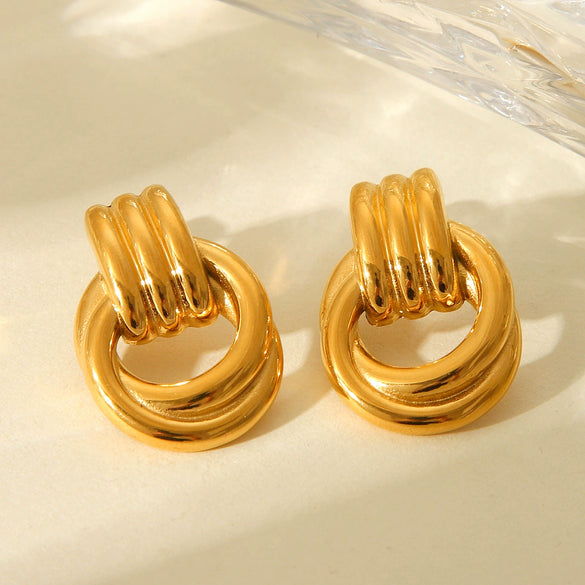 Wholesale Women's Stainless Steel Geometric Earrings With 18K Gold Thread Winding And Electroplating