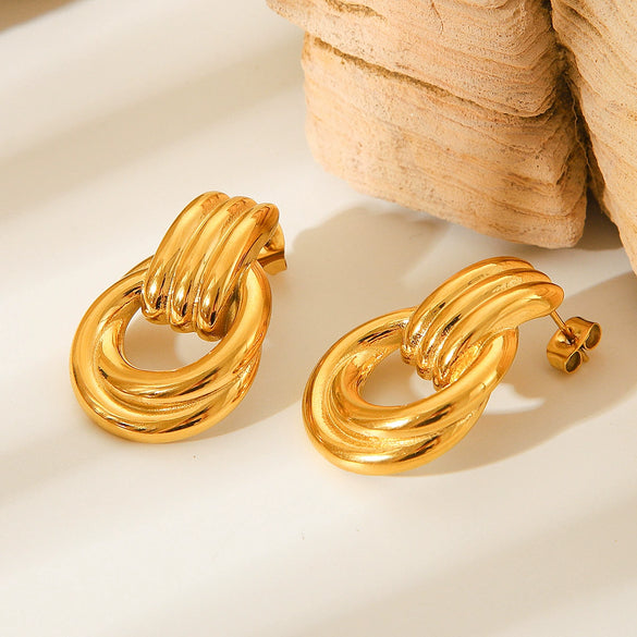 Wholesale Women's Stainless Steel Geometric Earrings With 18K Gold Thread Winding And Electroplating