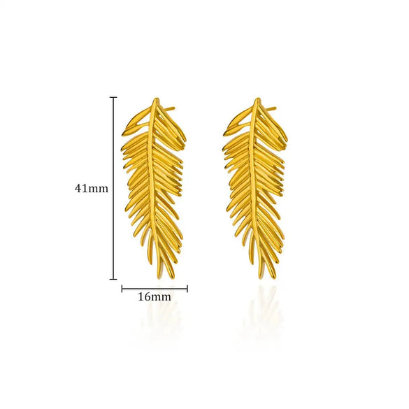 Wholesale Women's Stainless Steel Geometric Earrings With Leaf And Flower Patterns 18K Gold Plated