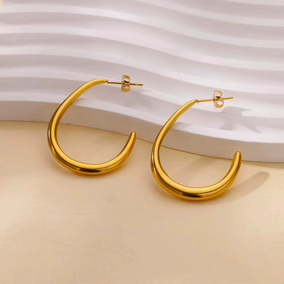 Wholesale Women's Stainless Steel Geometric Earrings With Leaf And Flower Patterns 18K Gold Plated