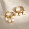 Wholesale Women's Stainless Steel Geometric Earrings With Three White Freshwater Pearls And Electroplating Treatment