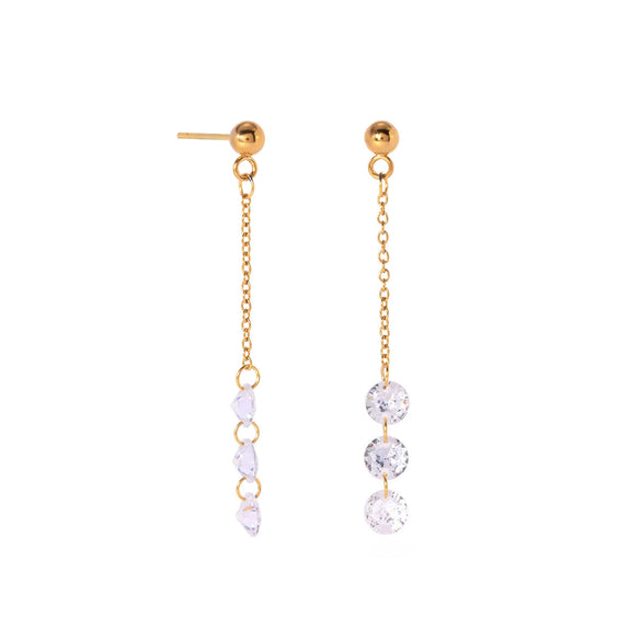 Wholesale Women's Stainless Steel Geometric Earrings With Three White Naked Diamonds And Electroplating