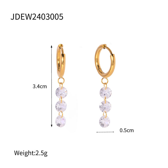 Wholesale Women's Stainless Steel Geometric Earrings With Three White Naked Diamonds And Electroplating