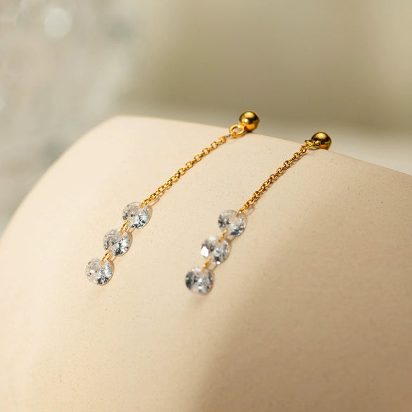 Wholesale Women's Stainless Steel Geometric Earrings With Three White Naked Diamonds And Electroplating