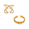 Wholesale Women's Stainless Steel Geometric Electroplated Diamondstudded Wheat Earshaped Open Tail Ring Accessories