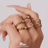 Wholesale Women's Stainless Steel Geometric Electroplated Diamondstudded Wheat Earshaped Open Tail Ring Accessories