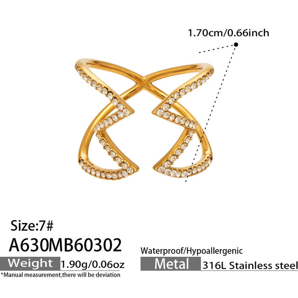 Wholesale Women's Stainless Steel Geometric Electroplated Diamondstudded Wheat Earshaped Open Tail Ring Accessories