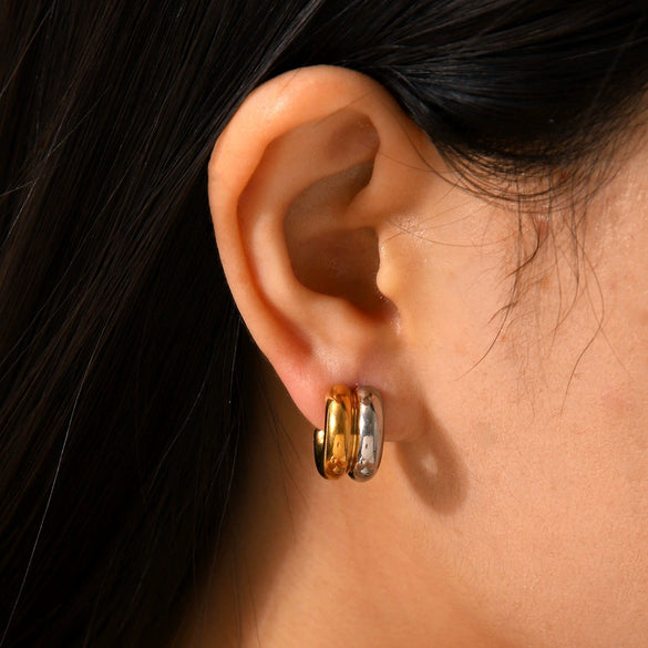Wholesale Women's Stainless Steel Geometric Electroplated Double Layer Earrings