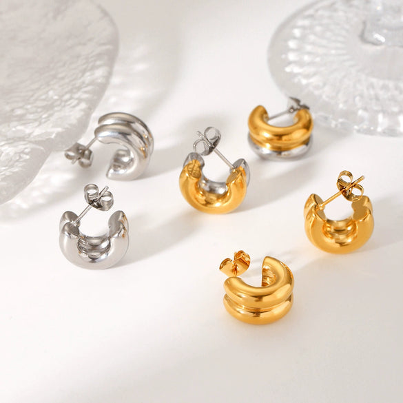 Wholesale Women's Stainless Steel Geometric Electroplated Double Layer Earrings