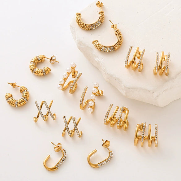 Wholesale Women's Stainless Steel Geometric Electroplated Earrings Light Luxury Elegant Niche Design
