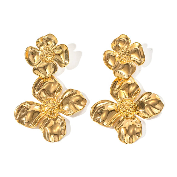 Wholesale Women's Stainless Steel Geometric Electroplated Flower Eardrop Earrings Accessories