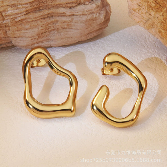 Wholesale Women's Stainless Steel Geometric Electroplated Retro Asymmetric Irregular Earrings