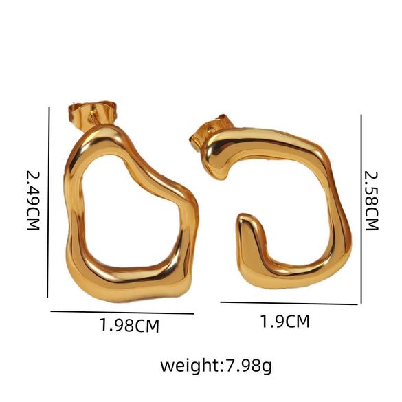 Wholesale Women's Stainless Steel Geometric Electroplated Retro Asymmetric Irregular Earrings