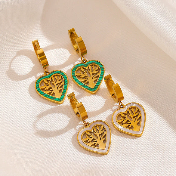 Wholesale Women's Stainless Steel Geometric Electroplating Tree Of Life Fashion Retro Earrings