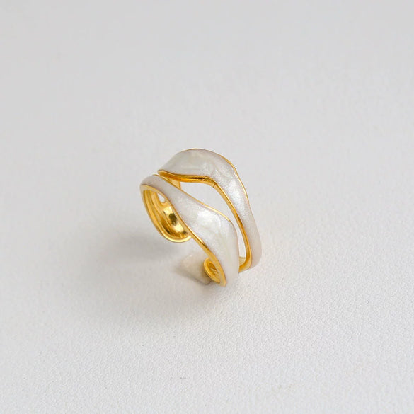 Wholesale Women's Stainless Steel Geometric Enamel 18K Plated Niche Style Open Ring