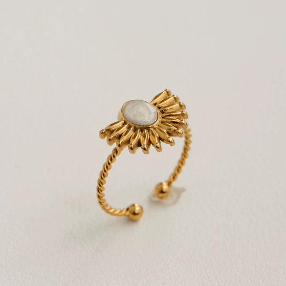 Wholesale Women's Stainless Steel Geometric Enamel 18K Plated Niche Style Open Ring