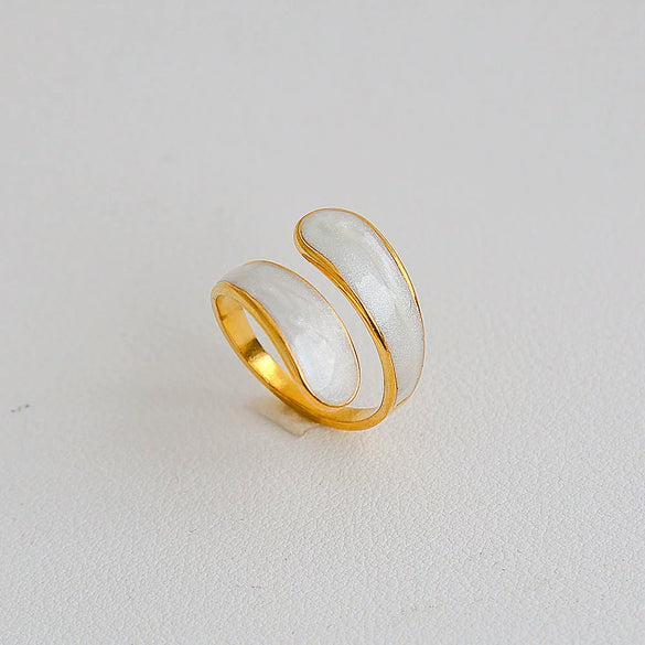 Wholesale Women's Stainless Steel Geometric Enamel 18K Plated Niche Style Open Ring
