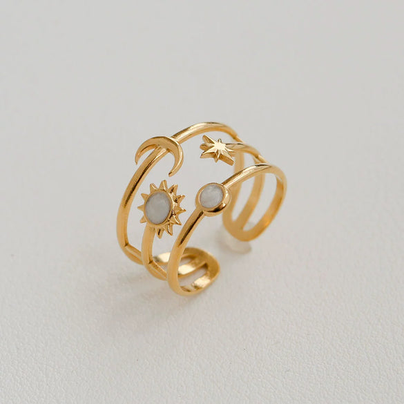 Wholesale Women's Stainless Steel Geometric Enamel 18K Plated Niche Style Open Ring