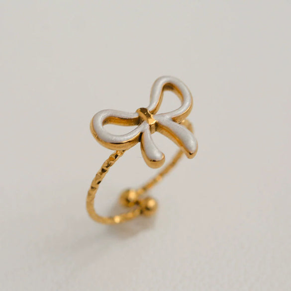 Wholesale Women's Stainless Steel Geometric Enamel 18K Plated Niche Style Open Ring