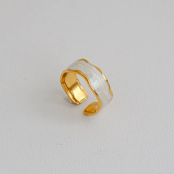 Wholesale Women's Stainless Steel Geometric Enamel 18K Plated Niche Style Open Ring