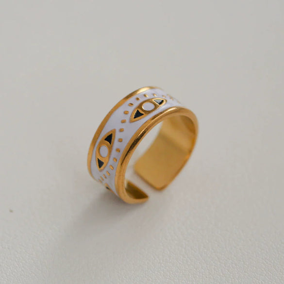 Wholesale Women's Stainless Steel Geometric Enamel 18K Plated Niche Style Open Ring