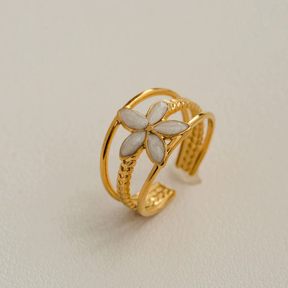 Wholesale Women's Stainless Steel Geometric Enamel 18K Plated Niche Style Open Ring