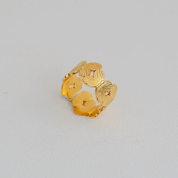Wholesale Women's Stainless Steel Geometric Enamel 18K Plated Niche Style Open Ring