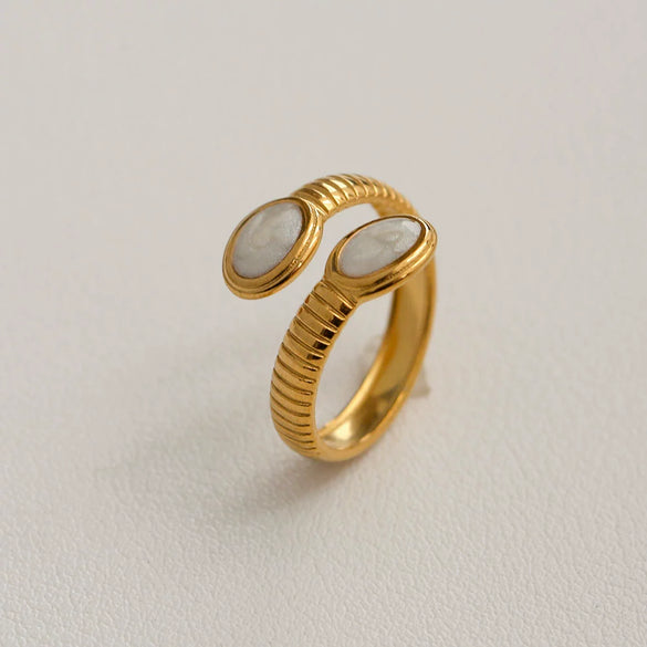 Wholesale Women's Stainless Steel Geometric Enamel 18K Plated Niche Style Open Ring